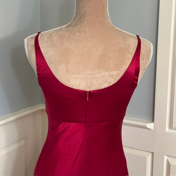 Vintage Ann Taylor 100% Silk Cowl Drape Neck Midi Slip Dress Red Satin XS/4P - Picture 8 of 10